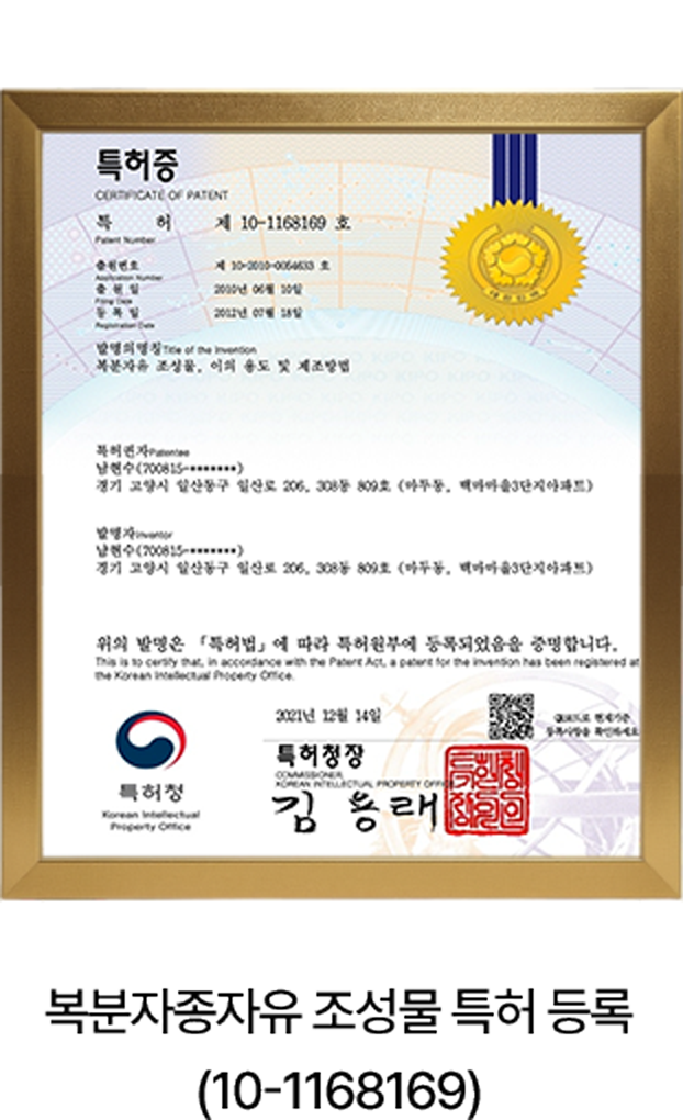 복분자종자유 조성물 특허 등록 (10-1168169)